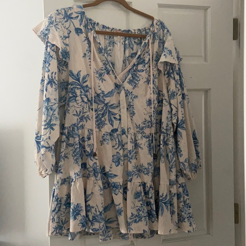 Free people sunbaked blue white floral swing dress